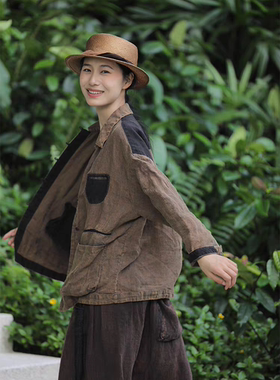 MMBL慢慢变蓝荼原创设计复古亚麻上衣文艺舒适女装外套