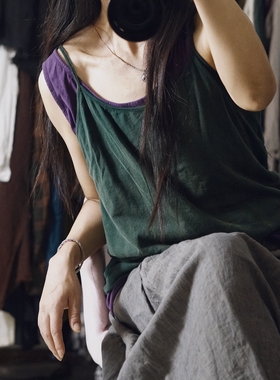 MMBL荼文艺做旧原创水洗做旧薄棉软糯舒适百搭吊带背心33190