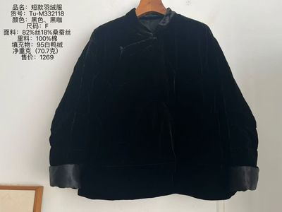 MMBL慢慢变蓝荼桑蚕丝棉衣丝绒短款羽绒服332118 （长64 围145）