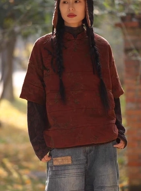 MMBL慢慢变蓝荼植物染亚麻薄棉衣文艺小众设计师款33908-2