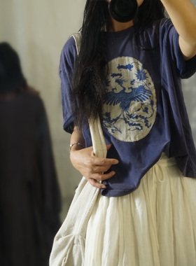 MMBL慢慢变蓝荼设计师款手绣凤凰T恤351099长60围130