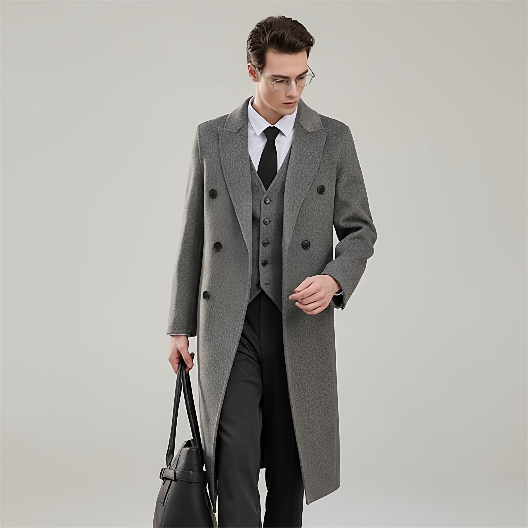 【100%羊毛】男士秋冬双面呢子大衣加厚超长款戗驳领外套羊绒风衣