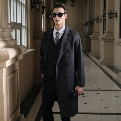 【100%羊毛】男士秋冬双面呢子大衣加厚长款西装领外套羊绒风衣
