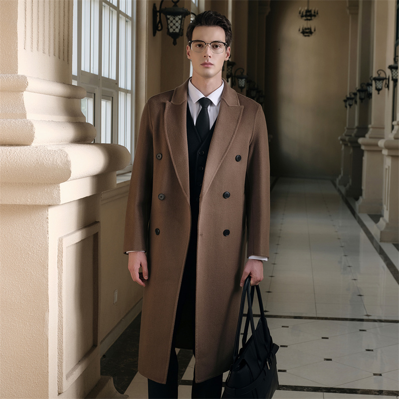 【100%羊毛】男士秋冬双面呢子大衣加厚超长款戗驳领外套羊绒新款