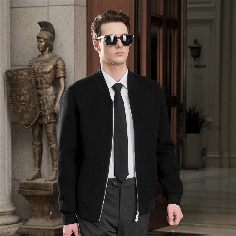 【100%羊毛】男士秋冬双面呢子拉链大衣加厚短款棒球领外套羊绒