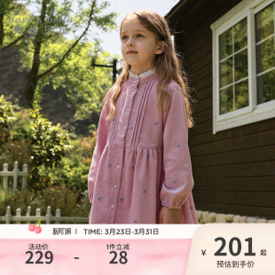 女 女孩洋气裙子童装 戴维贝拉女童灯芯绒连衣裙儿童公主裙春季 新款