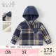 衬衫 戴维贝拉儿童加绒外套2026秋冬新男童长袖 格子可拆卸帽连帽衫