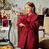 戴维贝拉女童新年棉服2026冬季 夹棉外套儿童大衣过年红色棉衣 新款