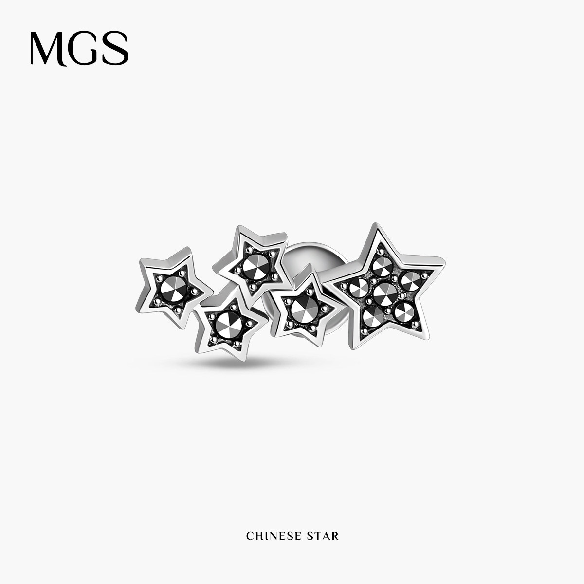 MGS曼古银中国星系列新款925银耳钉国潮精致复古五角星精致耳饰