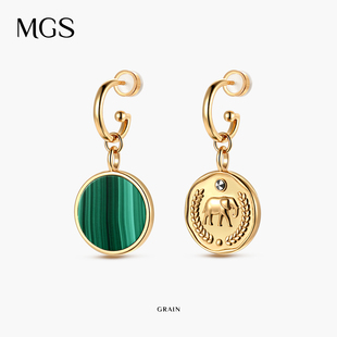 百搭耳饰中长款 曼古银麦穗系列镀18K金耳环女高级设计感时尚 MGS