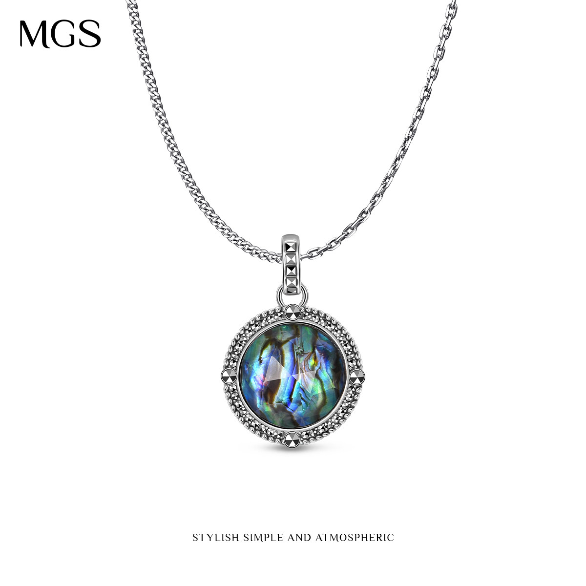 MGS/曼古银蜕变项链S925纯银鲍鱼贝吊坠时尚手工镶嵌复古原创