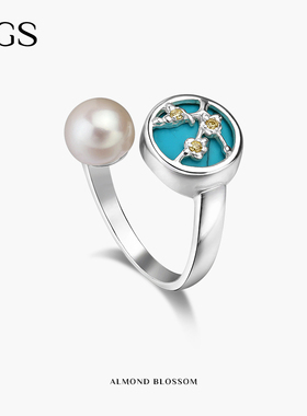 MGS曼古银盛开的杏树珍珠食指戒指925银复古时尚小众设计开口指环