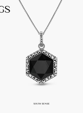 MGS/曼古银第六感系列S925银项链黑玛瑙吊坠时尚气质女锁骨链项坠