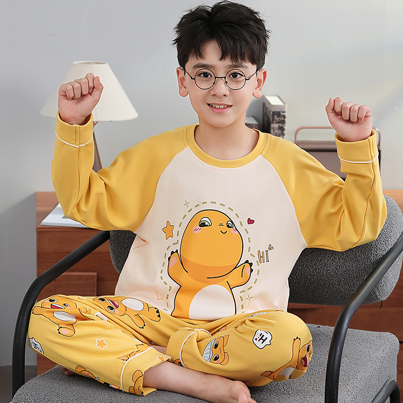 男童奶龙长袖睡衣纯棉春秋儿童卡通可爱男孩宝宝中大童家居服套装