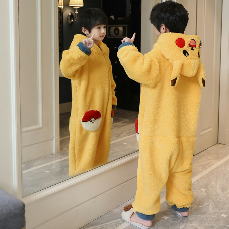 儿童连体睡衣秋冬加厚卡通中大童