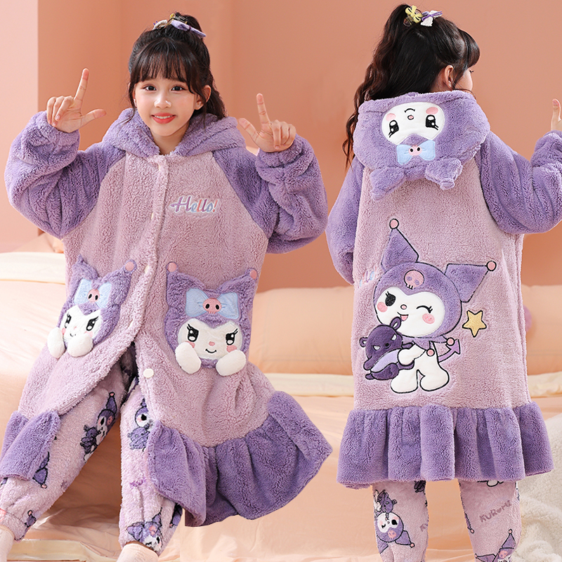 儿童睡袍冬季珊瑚绒加厚女孩睡衣