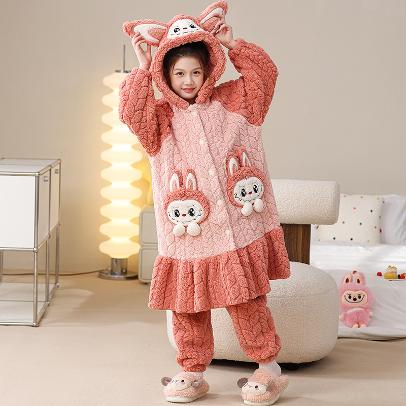新款儿童睡袍秋冬加厚珊瑚绒女孩