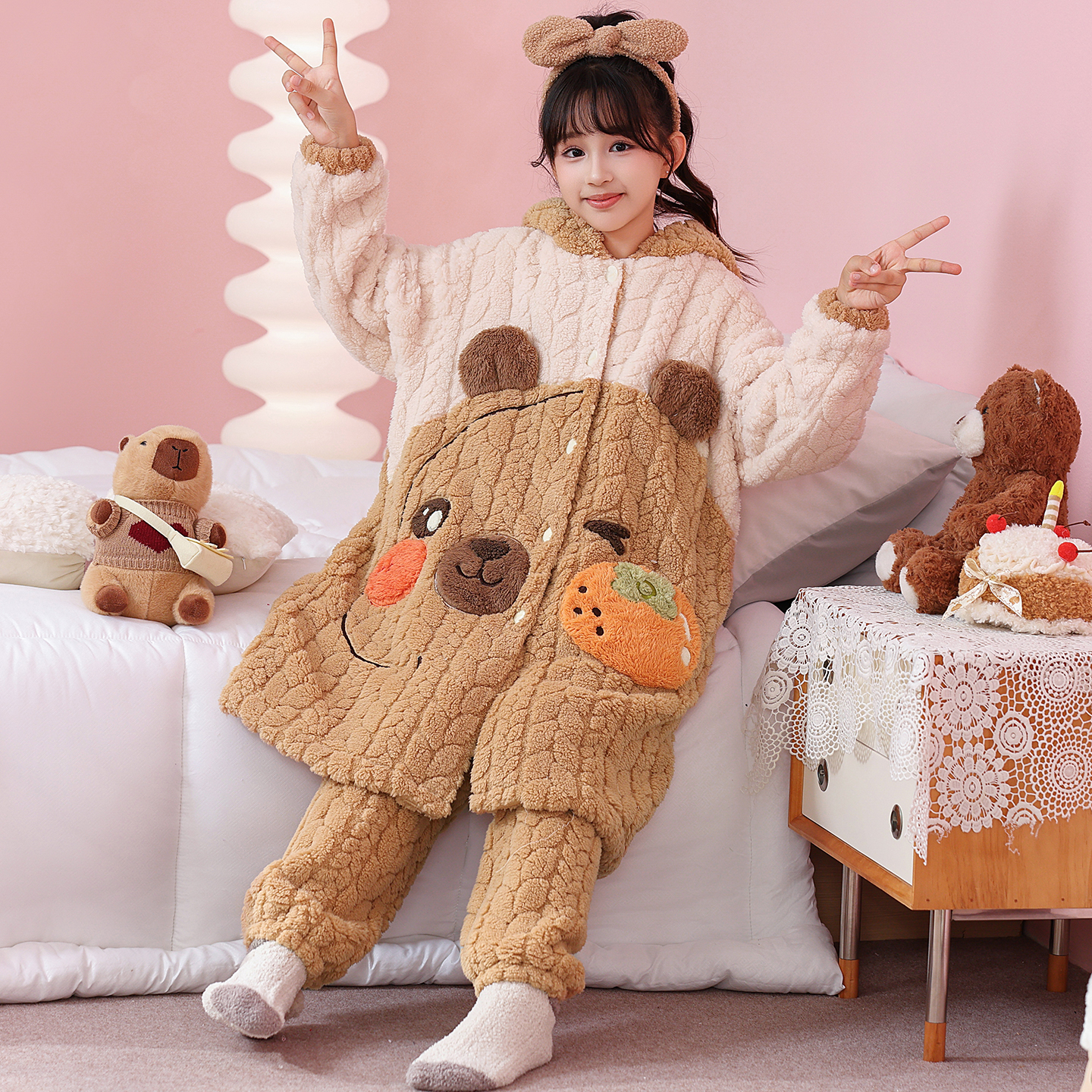 儿童睡袍秋冬珊瑚绒加厚女孩睡衣