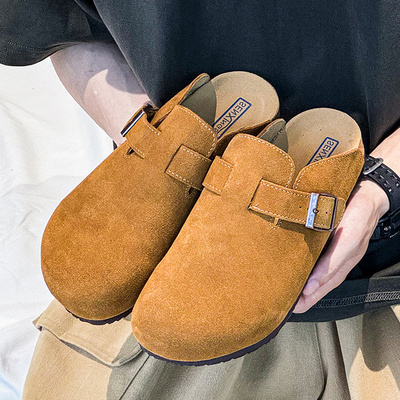 拖鞋男潮牌时尚勃肯鞋2024新款夏季透气真皮情侣款室外个性半拖鞋