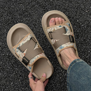 2025新款 个性 男士 拖鞋 潮流室外百搭一字拖厚底耐磨夏季 透气沙滩鞋