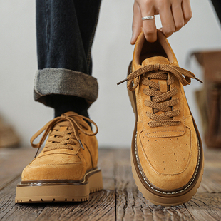 男士鞋子2025新款冬季低帮马丁靴头层猪皮大码真皮厚底复古工装鞋