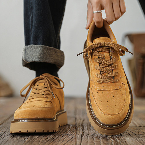 男士鞋子2025新款冬季低帮马丁靴头层猪皮大码真皮厚底复古工装鞋