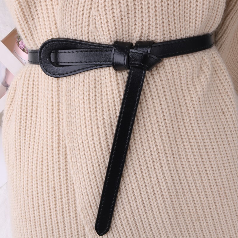 毛衣百搭风配裙子黑色打结小皮带