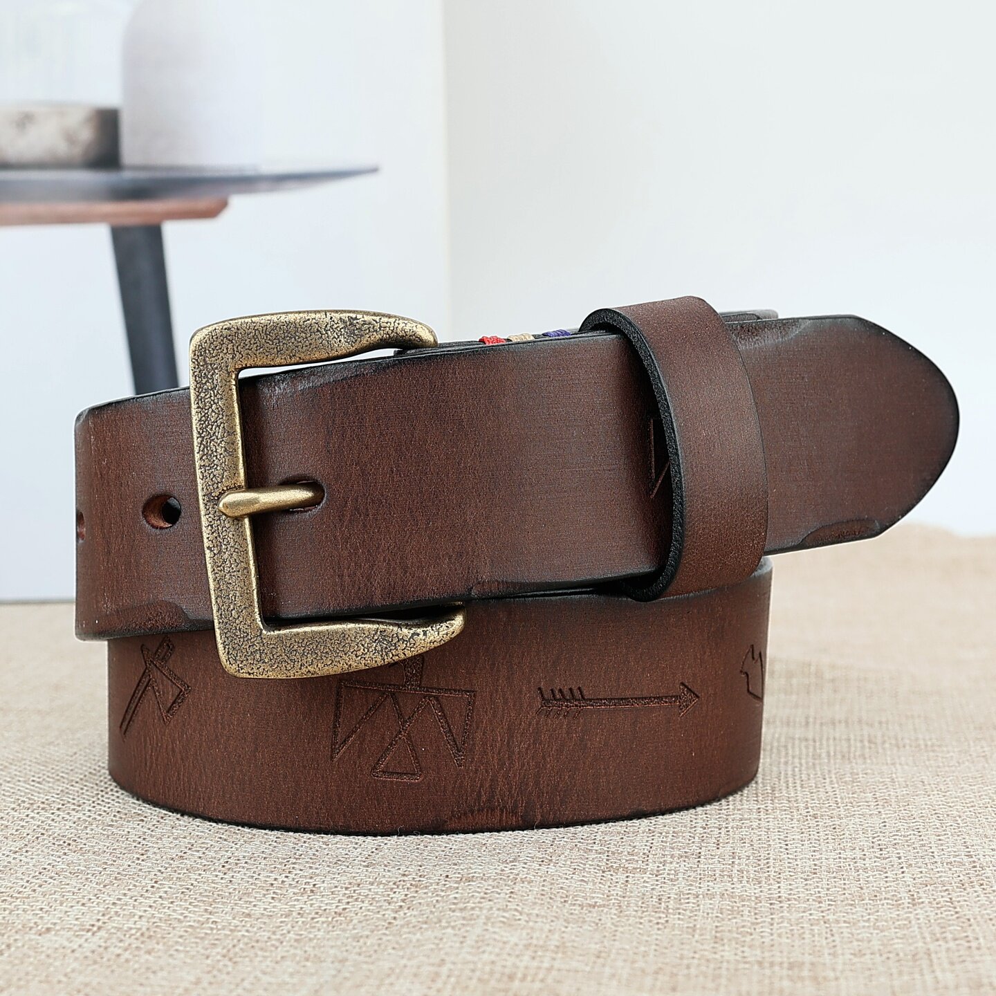 复古雕刻真皮男头层牛皮针扣皮带休闲牛仔裤带手工擦色商务腰带潮