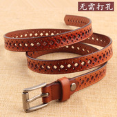 皮带女 带 细牛皮镂空牛仔裤 休闲百搭韩版 针扣腰带真皮青年小皮带