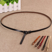 百搭真皮细款 牛皮打结细腰带女黑色配连衣裙子时尚 韩版 休闲皮带女