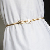 弹力细腰带女配裙子金色松紧腰链装 饰连衣裙简约百搭金属束腰裙带