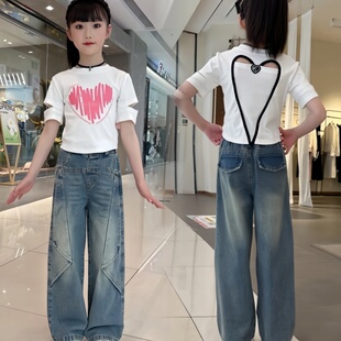 套装女童设计感小众高级感酷潮炸街夏2025超火甜酷爱心t恤两件套6