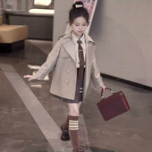 英伦风中大童学院风西装 中长款 领大衣 2026新款 女童风衣外套春秋款