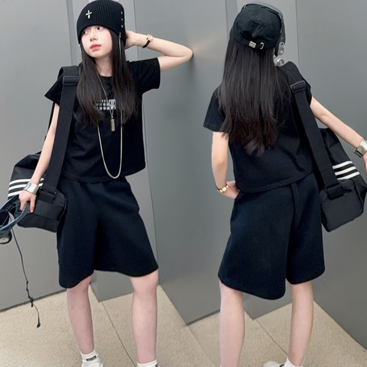 女童夏季酷飒字母印花时尚两件套图片