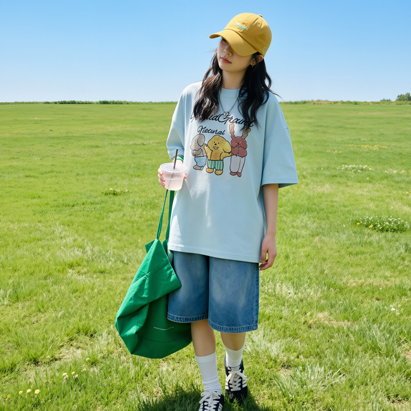 软萌小兔子印花t恤女童夏季宽松纯棉短袖日系学院风百搭休闲上衣6