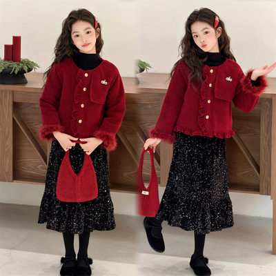 女童新年款亮片公主裙名媛套装潮