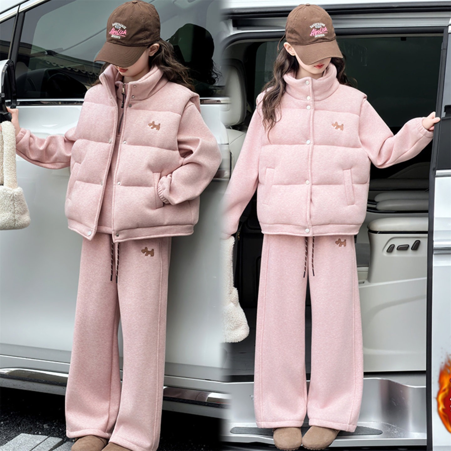 女童棉马甲套装2025新款冬三件套中大童韩版洋气加绒加厚卫衣套装