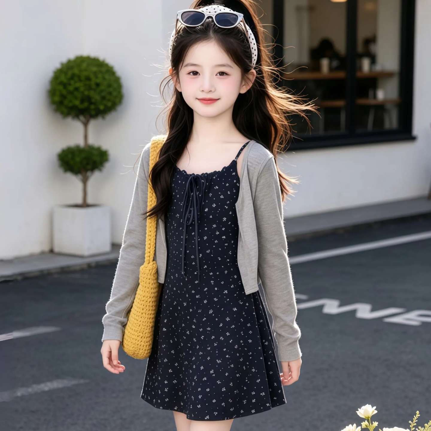 女童夏季碎花连衣裙开衫两件套图片