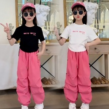 女童夏季裤子爆款夏装套装2025新款超火大童女孩酷飒风炸街工装裤