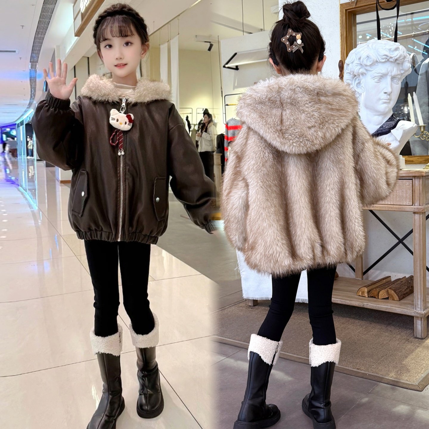 女童韩版时尚洋气加绒加厚皮衣潮图片