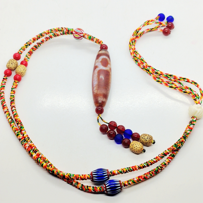 西藏天珠项链本命年红色护身符财神天珠五彩金刚项绳民族风饰品