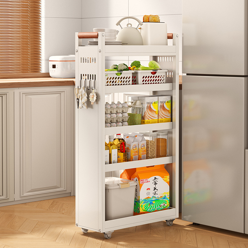 可调节厨房夹缝置物架窄缝冰箱侧面多功能免打孔缝隙收纳柜小推车
