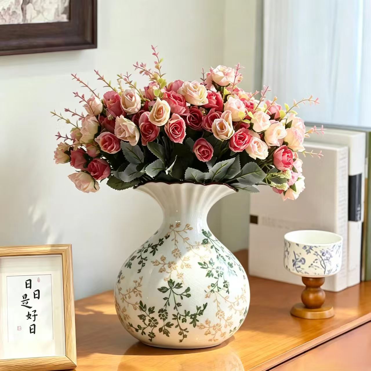 新中式花瓶摆件客厅插花美式田园仿真花水培花插花器酒柜玄关装饰