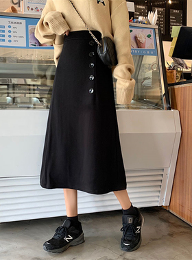半身裙大码秋冬黑色西装高腰显瘦a字裙适合胯大腿粗胖m中长裙百搭