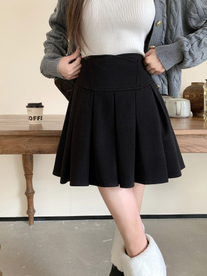 超高腰短裙a字毛呢半身裙垂感
