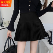 秋冬小香风压褶短裙高腰显瘦遮肚百褶裙黑色垂感设计感a字半身裙