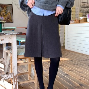 简约风毛呢A字半身裙高腰显瘦遮跨中裙miu系灰色中长款 秋冬高级感
