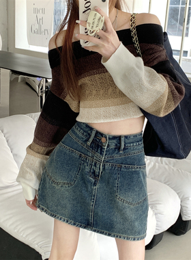牛仔半身裙女复古港风短裙设计感蓝色高腰显瘦防走光a字裙大码夏