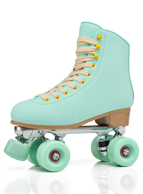 世纪福虎绒面双排溜冰鞋时尚舒适透气黄绿色双排溜冰鞋成人轮滑鞋