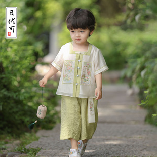 儿童古装汉服2025夏季新款男童中国风裤子套装男宝表演唐装两件套